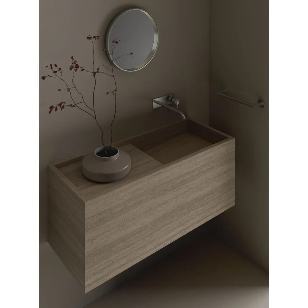 Умывальник подвесной Luxestone 110x40x50 см из керамогранита с бортиком, с щелевым сливом и съемной ревизией (Stonesink_model_8_1) - Фото 3